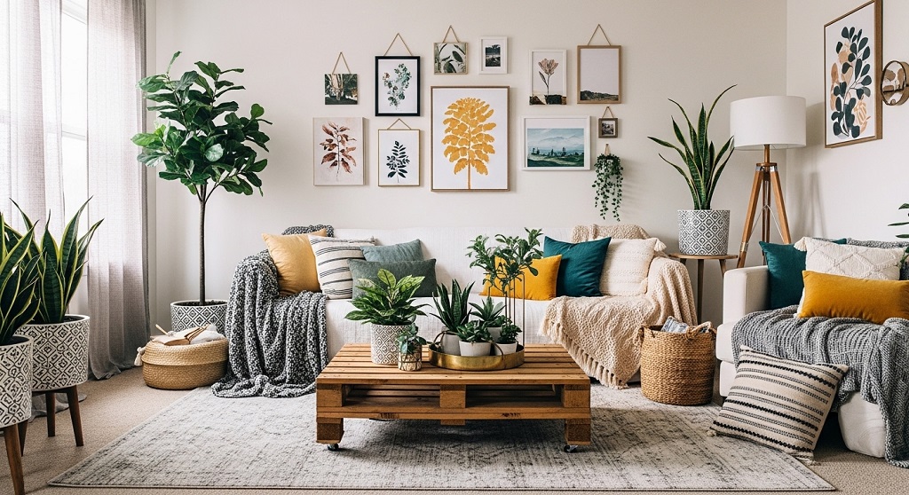 Modular storage and renter friendly shelving setup in small apartment