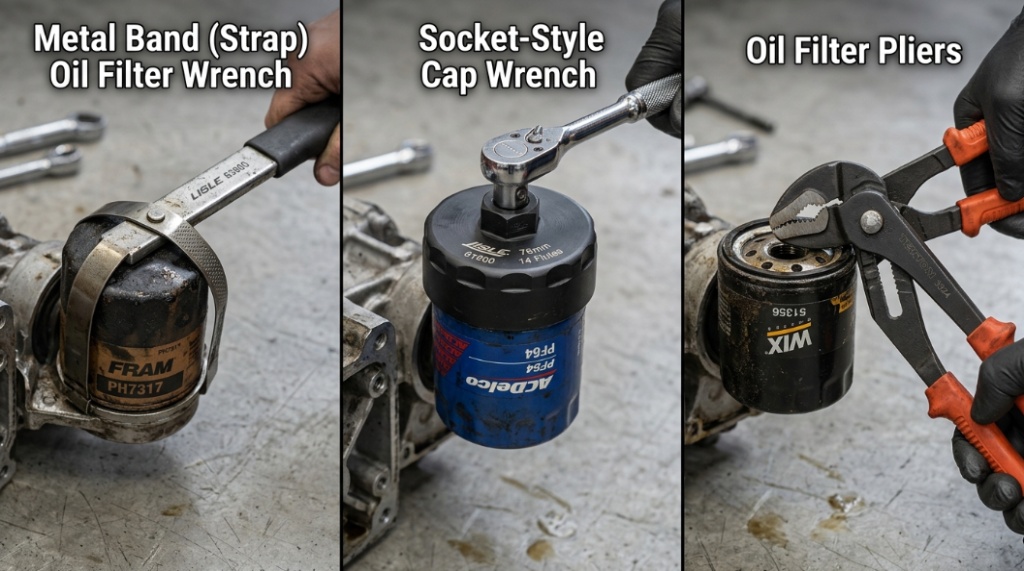 cap vs strap oil filter wrench usage on car engine