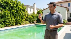 Homeowner safely draining swimming pool wastewater