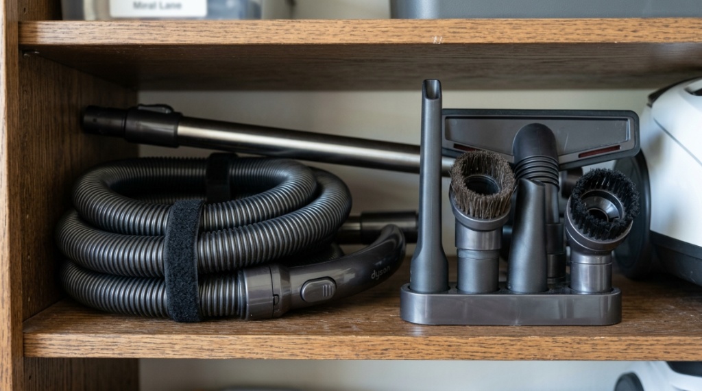 Person using an affordable canister vacuum to clean a bright hardwood floor